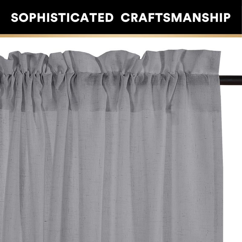 PrinceDeco Dove Grey Linen Curtains for Bedroom Linen Window Curtains 84 Inches Long Light Filtering Country Rustic Linen Curtains for Living Room,2 Panels, 52" W x 84" L - Image 3
